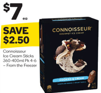Woolworths Connoisseur Ice Cream Sticks 360-400ml Pk 4-6 offer