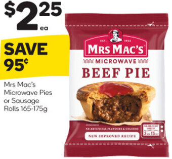 Woolworths Mrs Mac's Microwave Pies or Sausage Rolls 165-175g offer