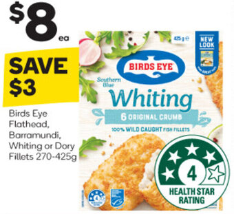 Woolworths Birds Eye Flathead, Barramundi, Whiting or Dory Fillets 270-425g offer