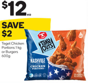 Woolworths Tegel Chicken Portions 1 kg or Burgers 600g offer