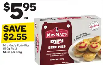 Woolworths Mrs Mac's Party Pies 550g Pk 12 offer