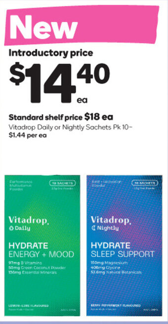 Woolworths Vitadrop Daily or Nightly Sachets Pk 10 offer