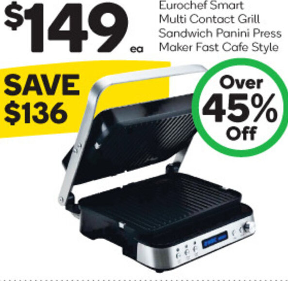 Eurochef Smart Multi Contact Grill Sandwich Panini Press ea Maker Fast