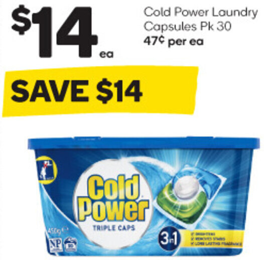 Cold Power Laundry Capsules Pk 30 offer at Woolworths