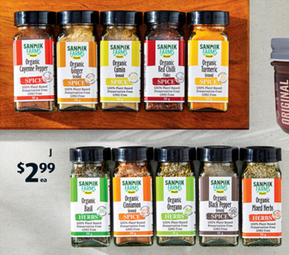 J Sanmik Farms Organic Herbs and Spices 15g55g offer at ALDI