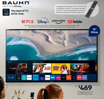 A Bauhn 55" 4K Ultra HD TV powered by Tizen