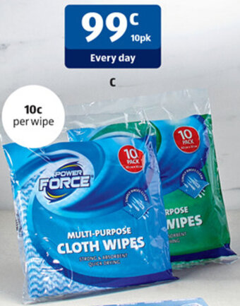 ALDI C Power Force Cloth Wipes 10pk offer