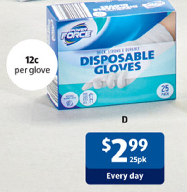D Power Force Disposable Gloves 25pk offer at ALDI