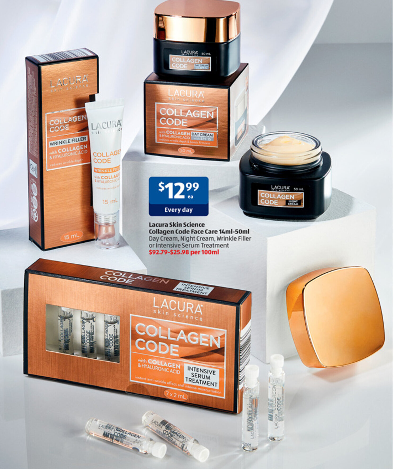 Lacura Skin Science Collagen Code Face Care 14ml50ml offer at ALDI