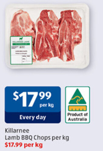 ALDI Killarnee Lamb BBQ Chops per kg offer