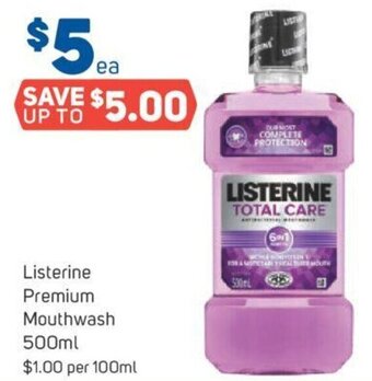 Foodland Listerine Premium Mouthwash 500ml offer