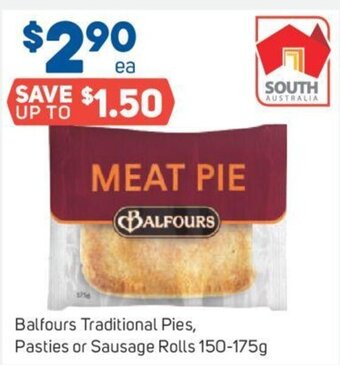 Foodland Balfours Traditional Pies, Pasties or Sausage Rolls 150-175g offer