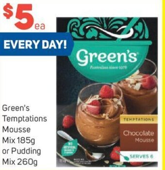 Foodland Green's Temptations Mousse Mix 185g or Pudding Mix 260g offer
