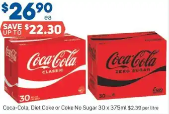 Foodland Coca-Cola, Diet Coke or Coke No Sugar 30 x 375ml offer