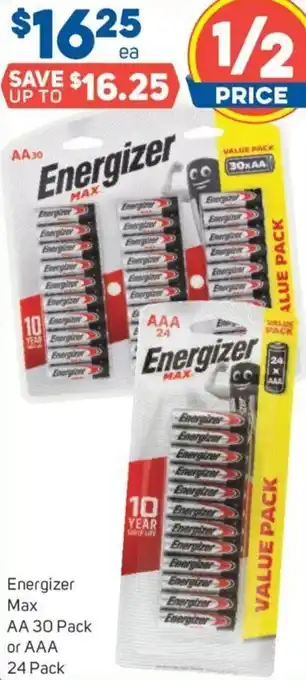 Foodland Energizer Max AA 30 Pack or AAA 24 Pack offer