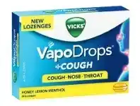 Coles Vicks VapoDrops + Cough Honey, Lemon & Menthol Lozenges 16 Pack offer