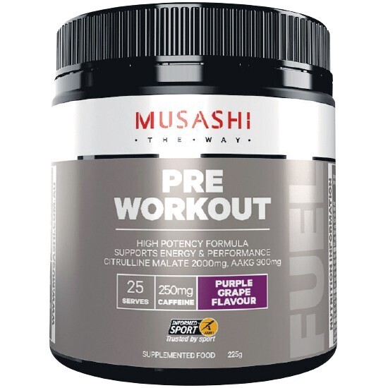 Musashi pre workout powder 225g offer at Woolworths