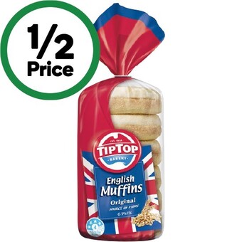 Woolworths Tip top english muffin varieties pk 6 offer