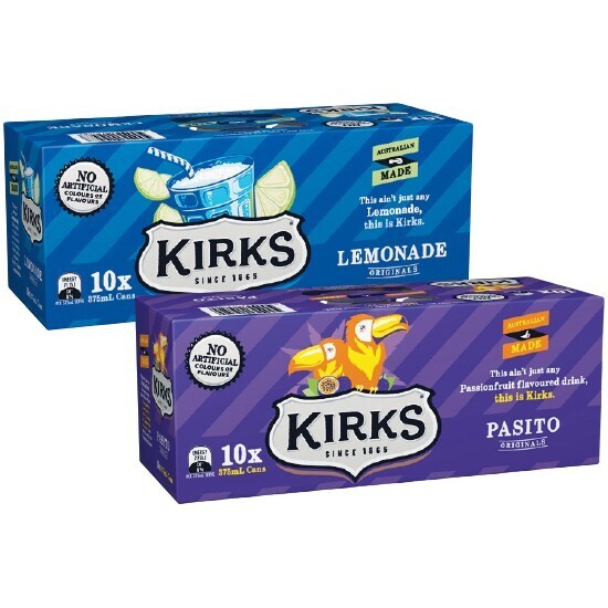 Kirks soft drink can varieties 10 x 375ml offer at Woolworths