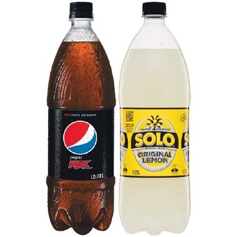 Woolworths Pepsi, solo, mountain dew or schweppes lemonade soft drink varieties 1.25 litre offer