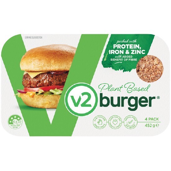 V2 plant based burgers 452g pk 4 offer at Woolworths