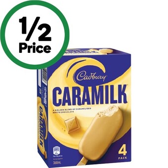 Woolworths Cadbury ice cream sticks 300-360ml pk 4 – from the freezer offer