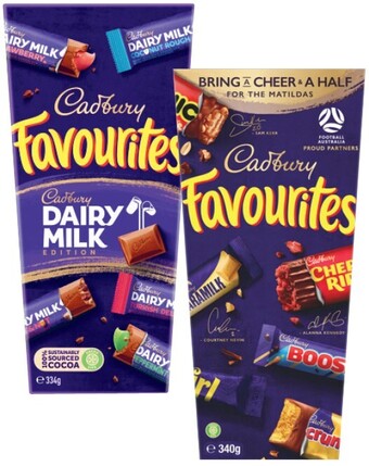 Coles Cadbury favourites boxed chocolate 334g-340g offer