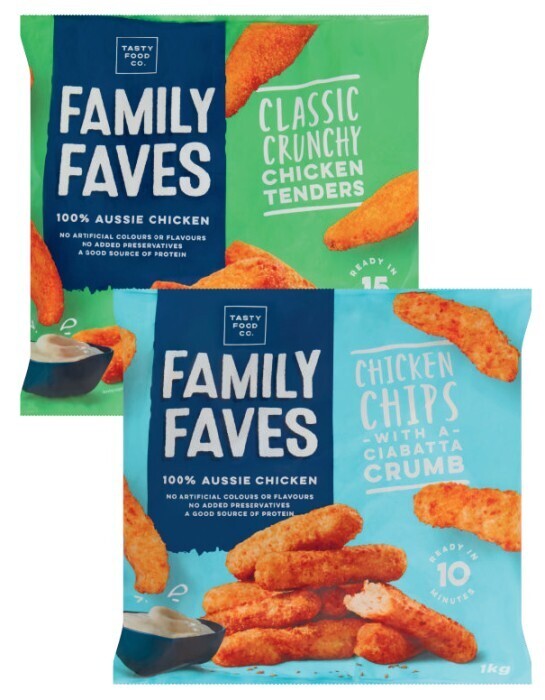 Family faves chicken tenders or chips 1kg offer at Coles