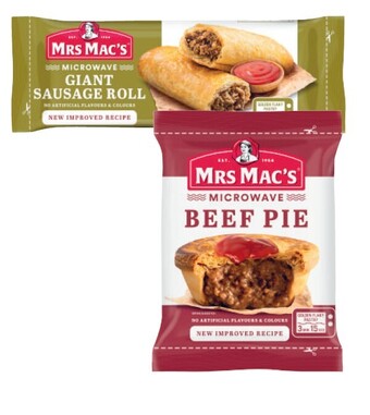 Coles Mrs mac's microwave frozen beef pie or sausage roll 175g offer
