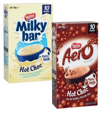 Coles Nestlé aero or milky bar hot chocolate sachets 10 pack offer