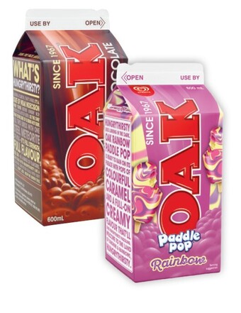 Coles Oak flavoured milk 600ml offer