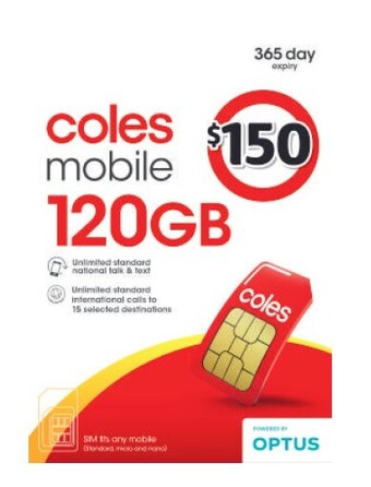 Coles Coles mobile $150 sim offer