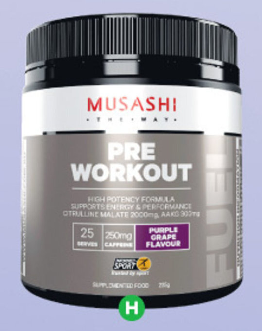H Musashi Pre Workout Powder 225g offer at Woolworths