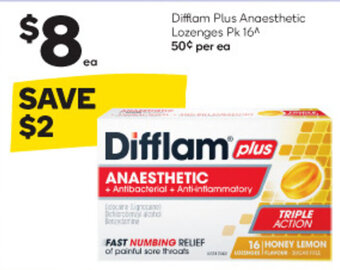 Woolworths Difflam Plus Anaesthetic Lozenges Pk 16 offer