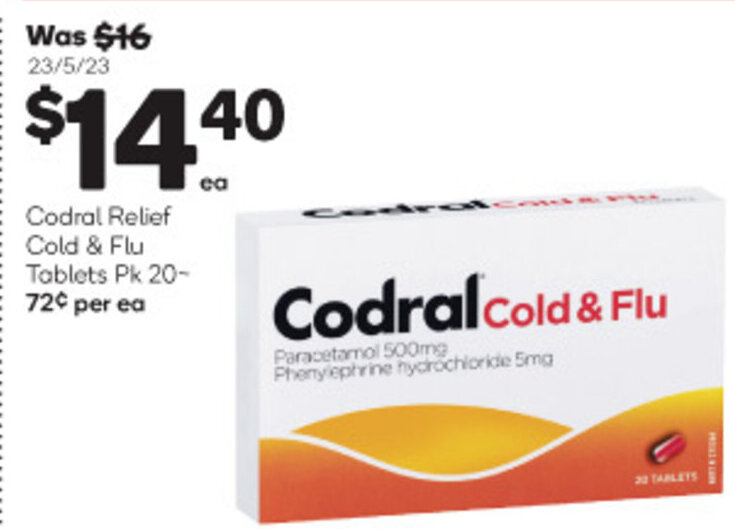 Codral Relief Cold & Flu Tablets Pk 20 offer at Woolworths