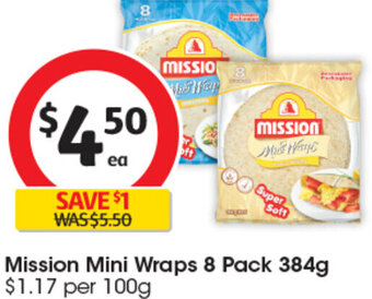 Coles Mission Mini Wraps 8 Pack 384g offer