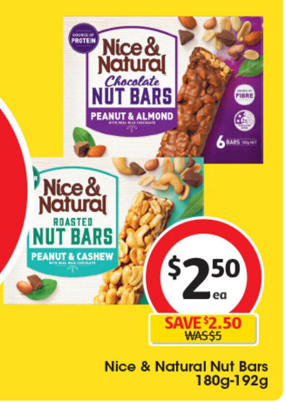 Nice & Natural Nut Bars 180g192g offer at Coles