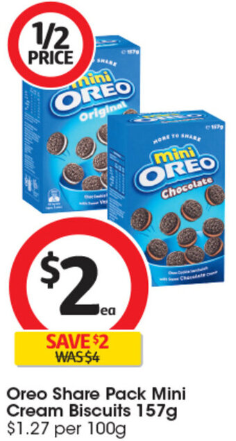Coles Oreo Share Pack Mini Cream Biscuits 157g offer