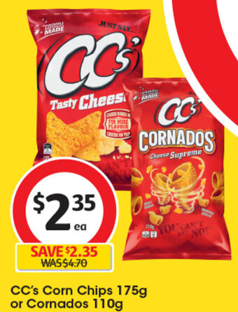 Coles CC's Corn Chips 175g or Cornados 110g offer
