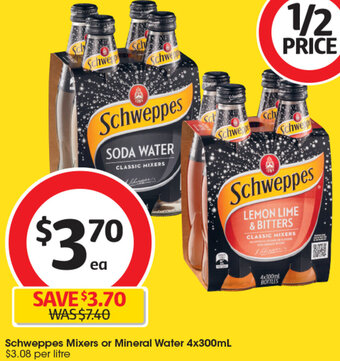 Coles Schweppes Mixers or Mineral Water 4x300mL offer