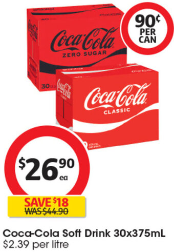 Coles Coca-Cola Soft Drink 30x375mL offer