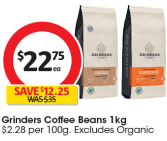 Coles Grinders Coffee Beans 1kg offer