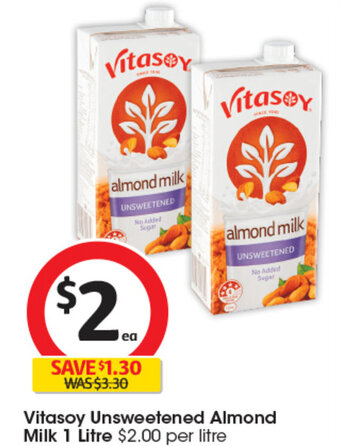 Coles Vitasoy Unsweetened Almond Milk 1 Litre offer