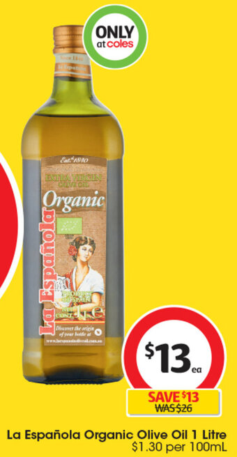 Coles La Española Organic Olive Oil 1 Litre offer