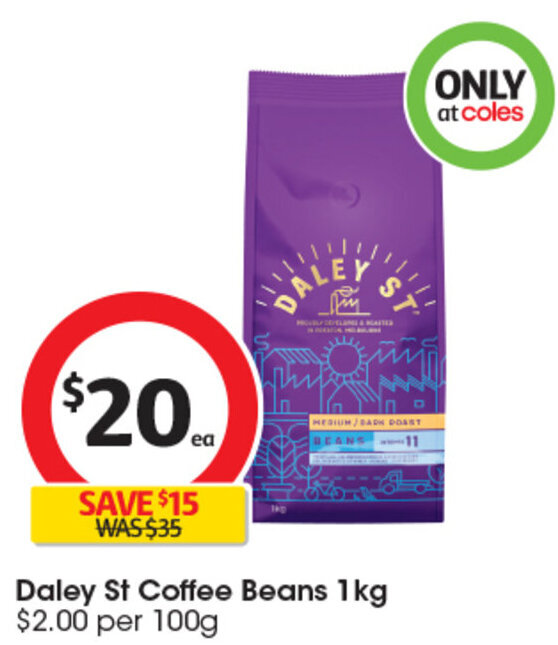 Daley St Coffee Beans 1kg offer at Coles