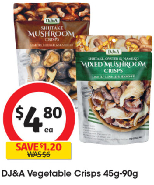 DJ&A Vegetable Crisps 45g90g offer at Coles