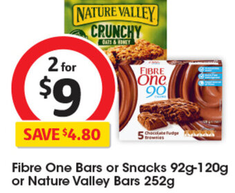 Coles Fibre One Bars or Snacks 92g-120g or Nature Valley Bars 252g offer