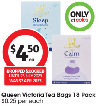 Coles Queen Victoria Tea Bags 18 Pack offer