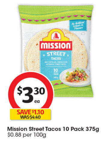 Coles Mission Street Tacos 10 Pack 375g offer