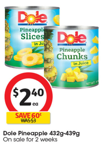 Coles Dole Pineapple 432g-439g offer
